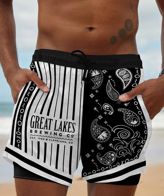 Paisley Half White Great Lakes Compression Liner Swim Trunks