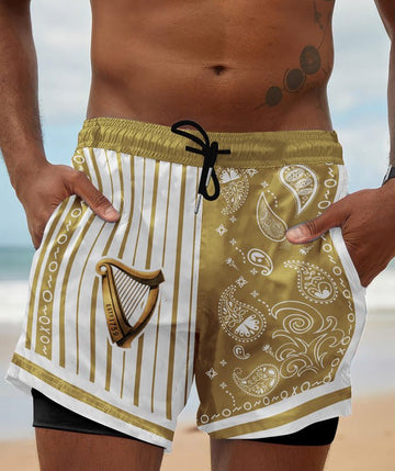 Paisley Half White Guinness Compression Liner Swim Trunks - Flexiquor.com