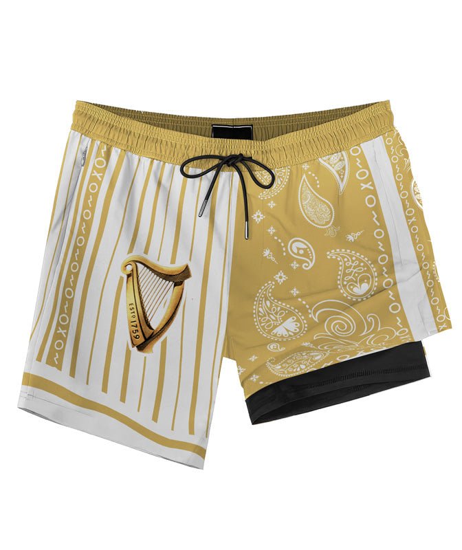 Paisley Half White Guinness Compression Liner Swim Trunks - Flexiquor.com