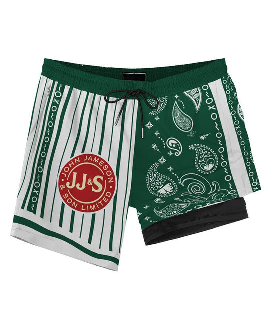 Paisley Half White Jameson Compression Liner Swim Trunks - Flexiquor.com