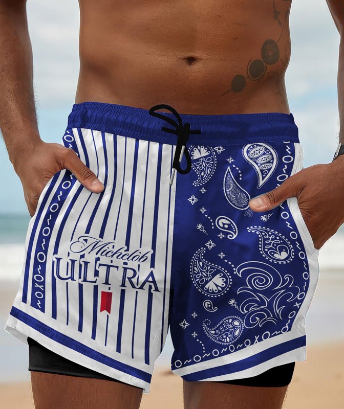 Paisley Half White Michelob Ultra Compression Liner Swim Trunks - Flexiquor.com