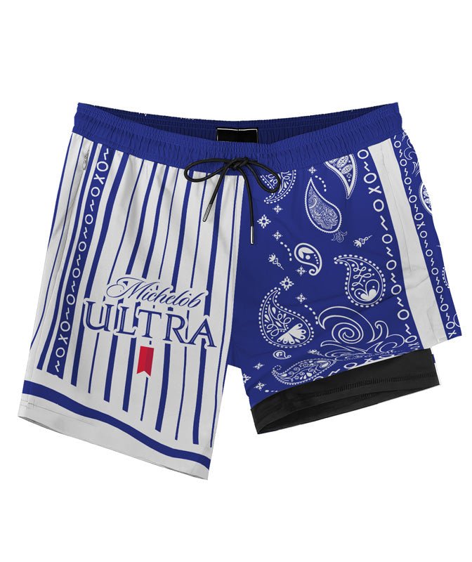 Paisley Half White Michelob Ultra Compression Liner Swim Trunks - Flexiquor.com