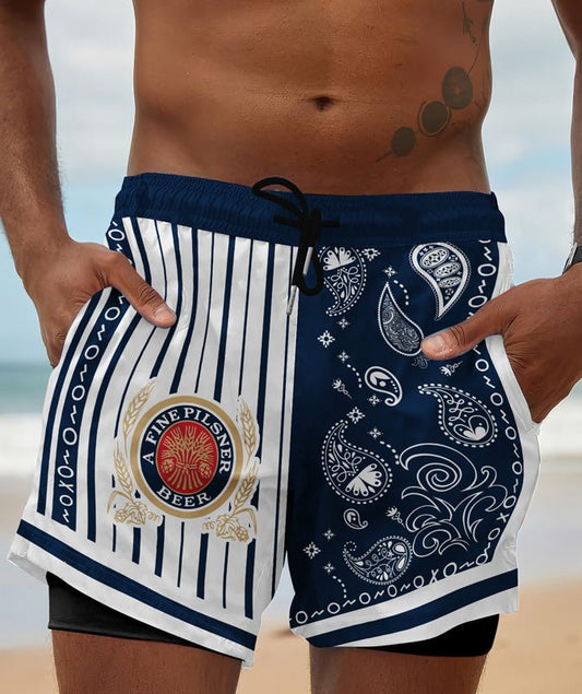 Paisley Half White Miller Lite Compression Liner Swim Trunks - Flexiquor.com