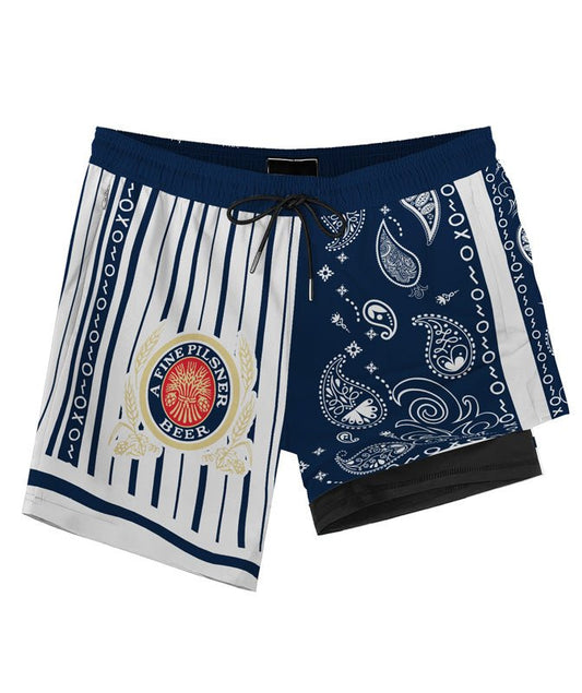 Paisley Half White Miller Lite Compression Liner Swim Trunks - Flexiquor.com