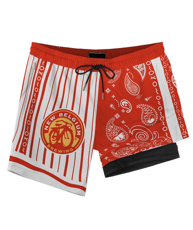 Paisley Half White New Belgium Compression Liner Swim Trunks - Flexiquor.com