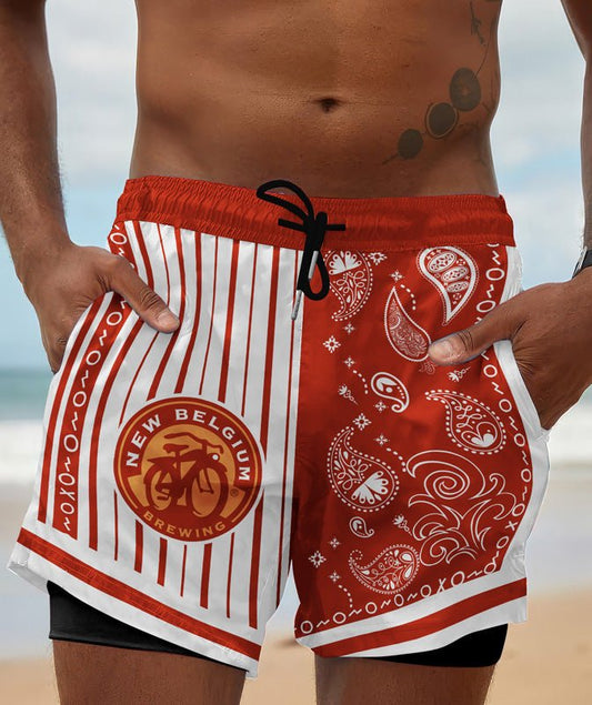 Paisley Half White New Belgium Compression Liner Swim Trunks - Flexiquor.com