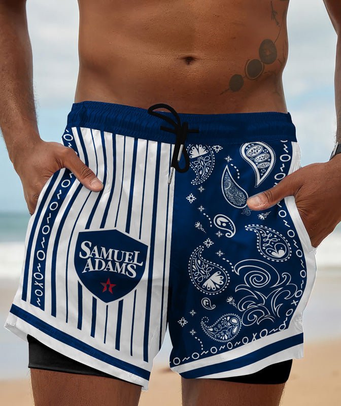 Paisley Half White Samuel Adams Compression Liner Swim Trunks - Flexiquor.com