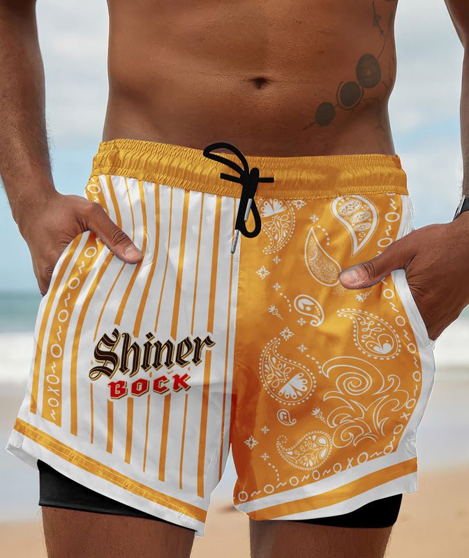 Paisley Half White Shiner Bock Compression Liner Swim Trunks - Flexiquor.com