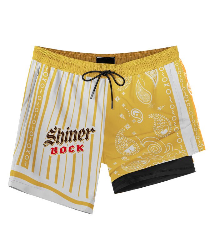 Paisley Half White Shiner Bock Compression Liner Swim Trunks - Flexiquor.com