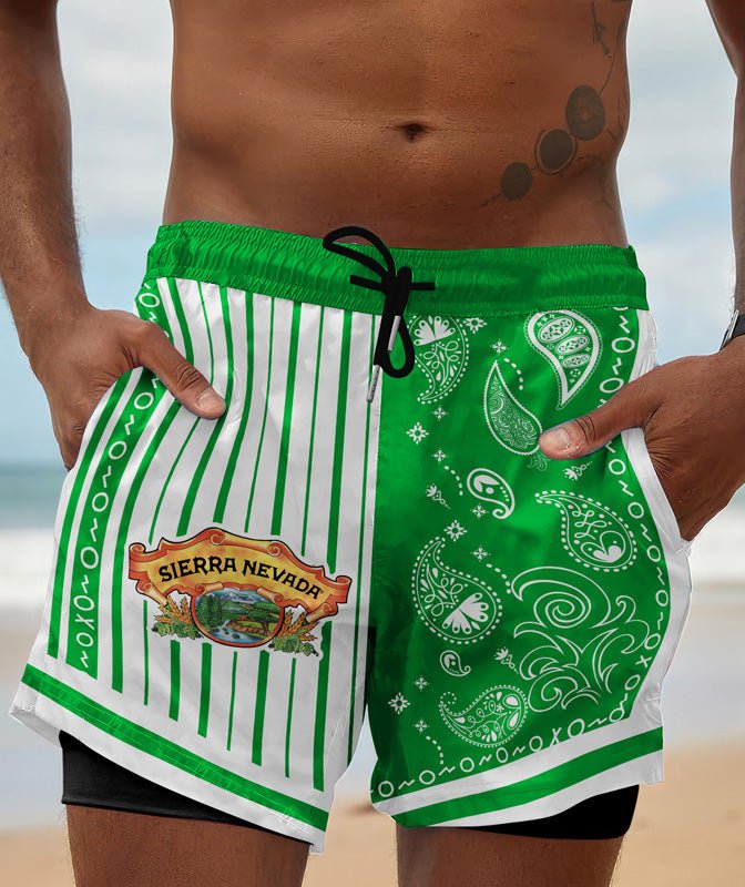 Paisley Half White Sierra Nevada Compression Liner Swim Trunks - Flexiquor.com