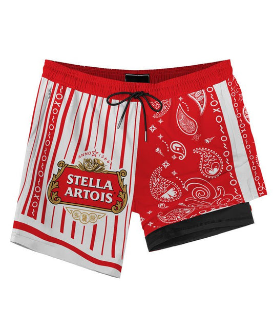 Paisley Half White Stella Artois Compression Liner Swim Trunks - Flexiquor.com