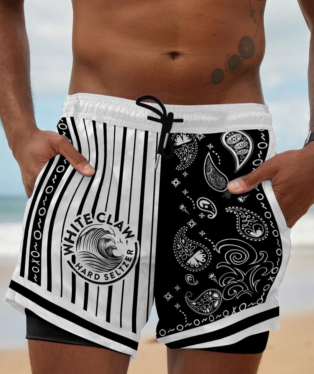 Paisley Half White White Claw Compression Liner Swim Trunks - Flexiquor.com