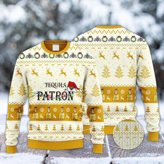 Patrón Tequila Reindeer Snowy Night Ugly Sweater