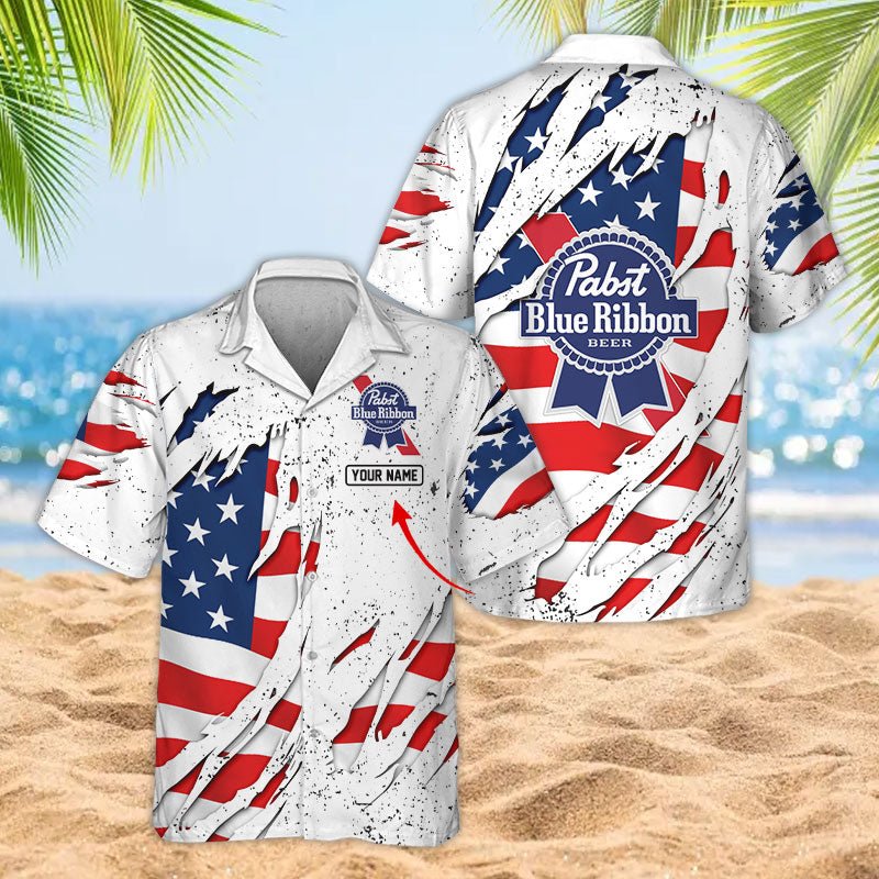 Personalized American Pabst Blue Ribbon Ripped Hawaiian shirt - Flexiquor.com