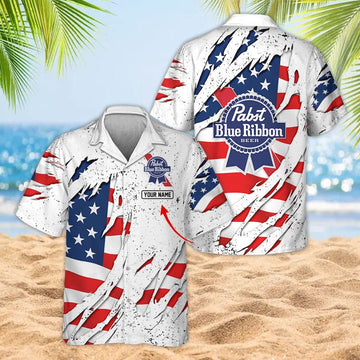 Personalized American Pabst Blue Ribbon Ripped Hawaiian shirt - Flexiquor.com