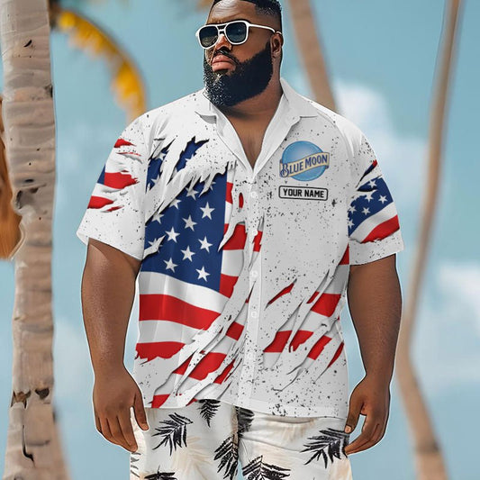 Personalized American Tearing Blue Moon Men's Plus Size Hawaiian Shirt - Flexiquor.com