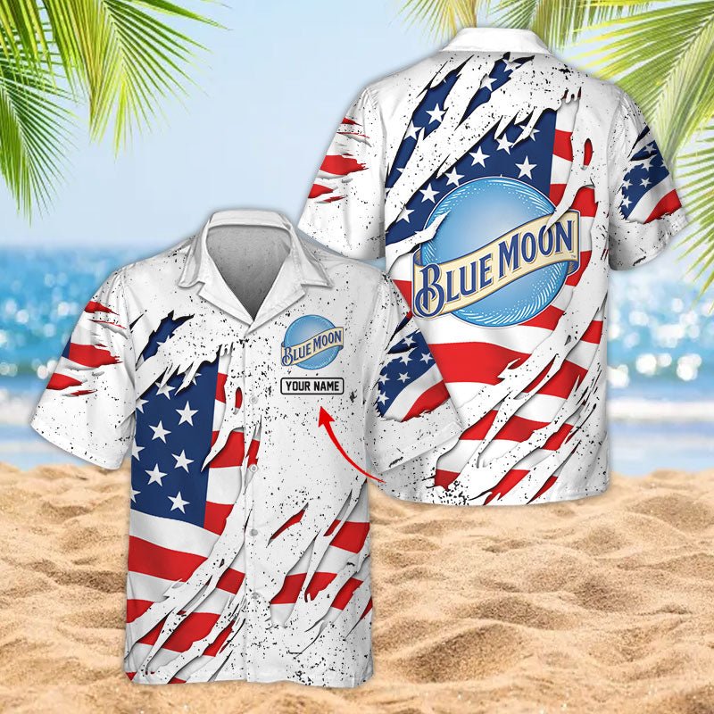 Personalized American Tearing Blue Moon Men's Plus Size Hawaiian Shirt - Flexiquor.com