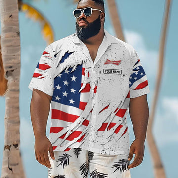 Personalized American Tearing Budweiser Men's Plus Size Hawaiian Shirt - Flexiquor.com