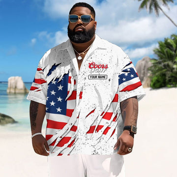 Personalized American Tearing Coors Light Men's Plus Size Hawaiian Shirt - Flexiquor.com