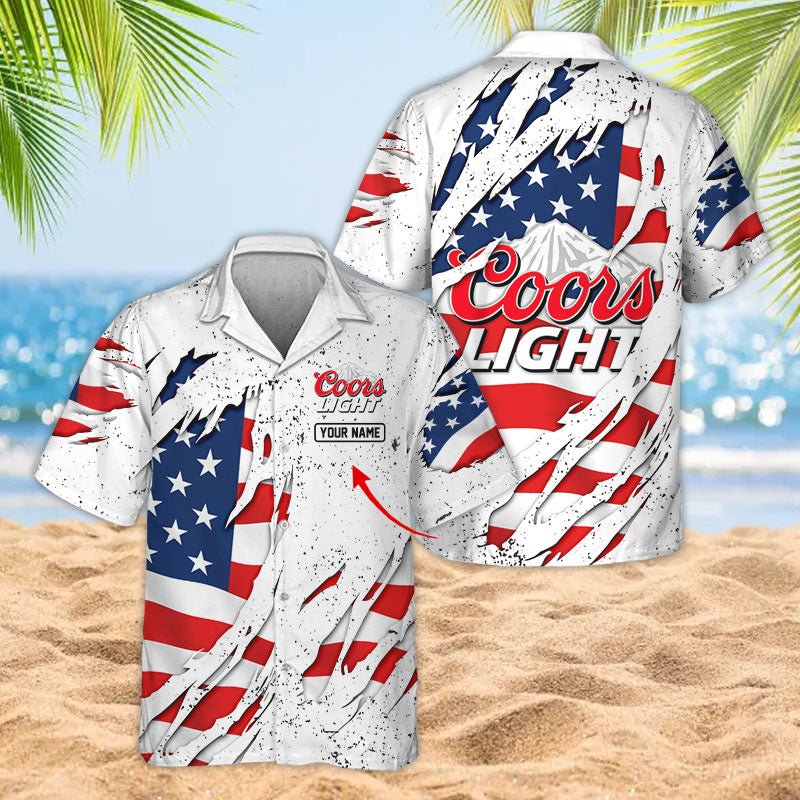 Personalized American Tearing Coors Light Men's Plus Size Hawaiian Shirt - Flexiquor.com