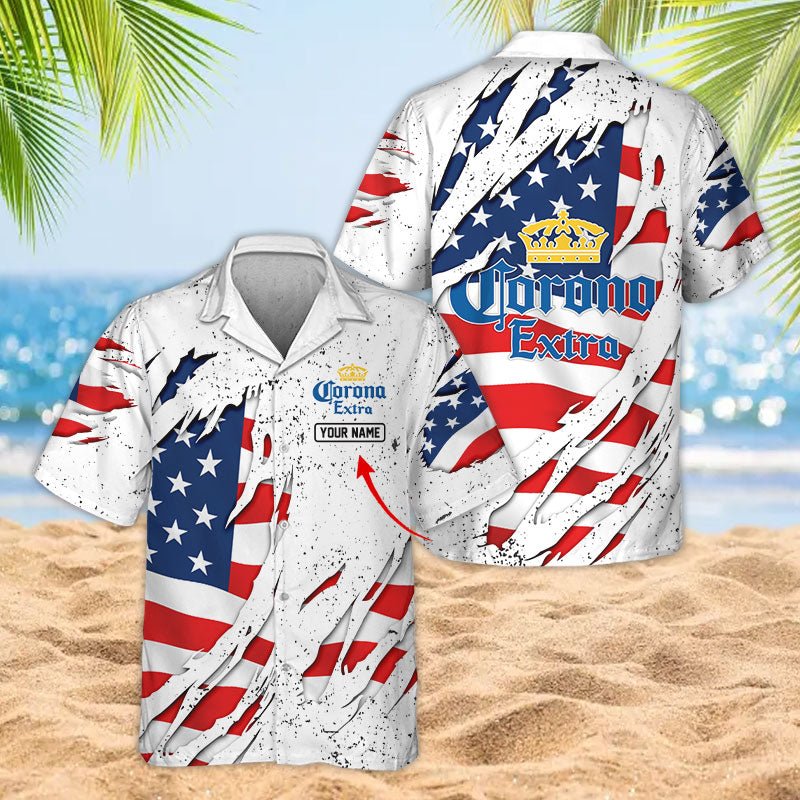 Personalized American Tearing Corona Extra Men's Plus Size Hawaiian Shirt - Flexiquor.com
