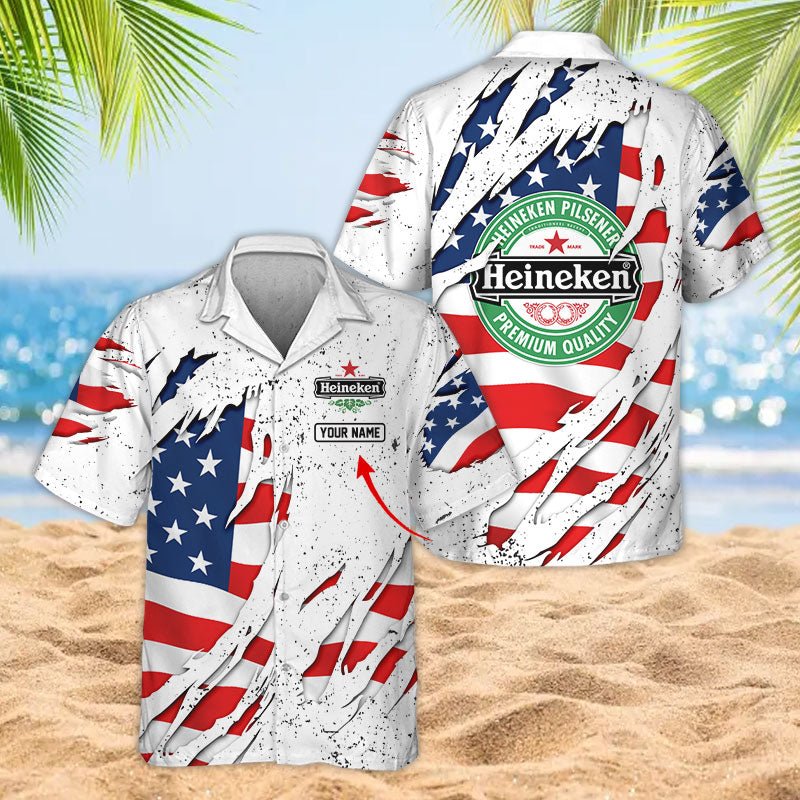 Personalized American Tearing Heineken Men's Plus Size Hawaiian Shirt - Flexiquor.com