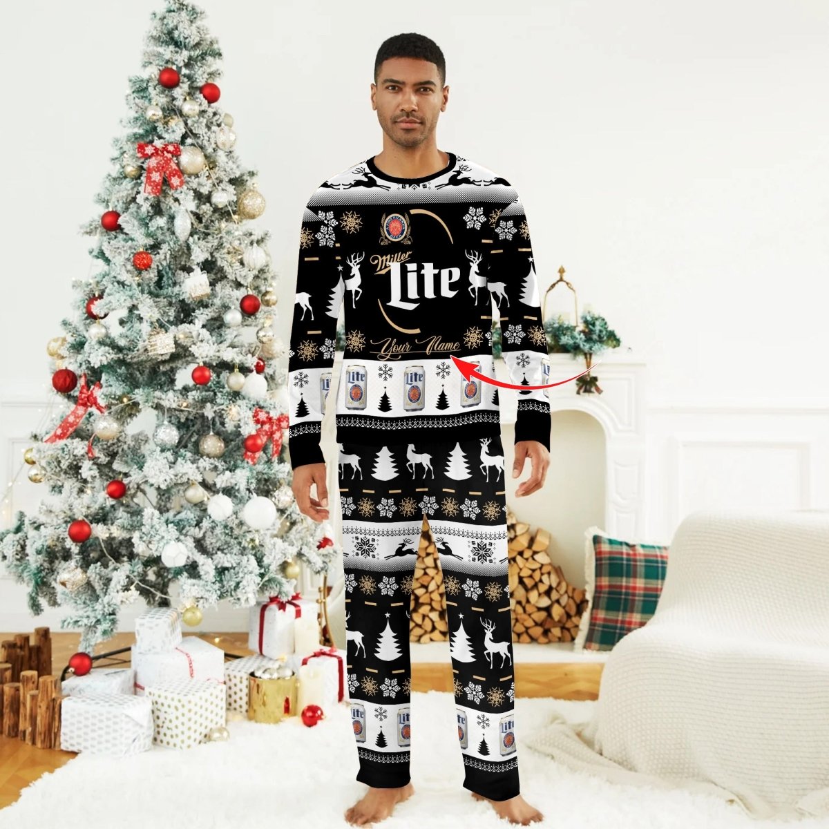 Personalized Black Miller Lite Family Pajamas Set - Flexiquor.com