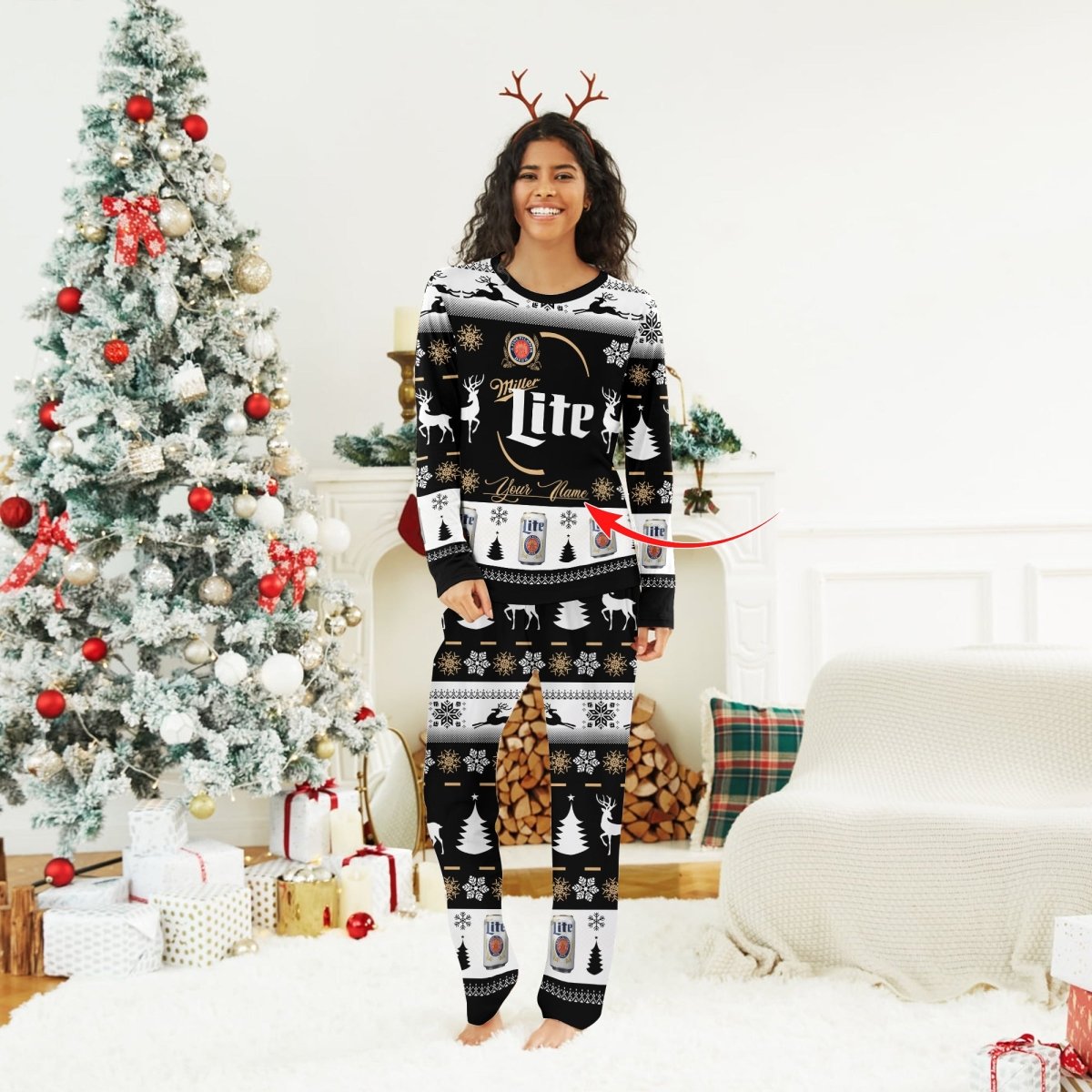 Personalized Black Miller Lite Family Pajamas Set - Flexiquor.com