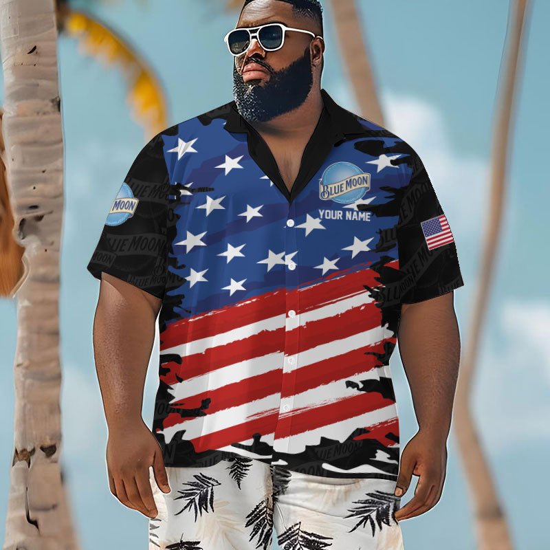 Personalized Blue Moon Freedom Eagle Men's Plus Size Hawaiian Shirt - Flexiquor.com