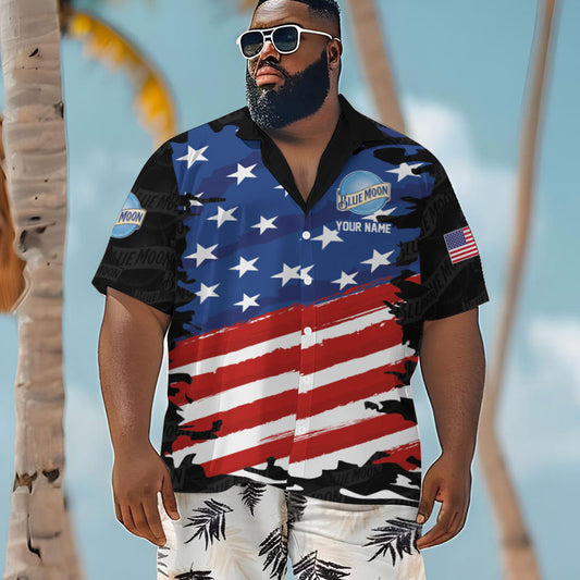 Personalized Blue Moon Freedom Eagle Men's Plus Size Hawaiian Shirt
