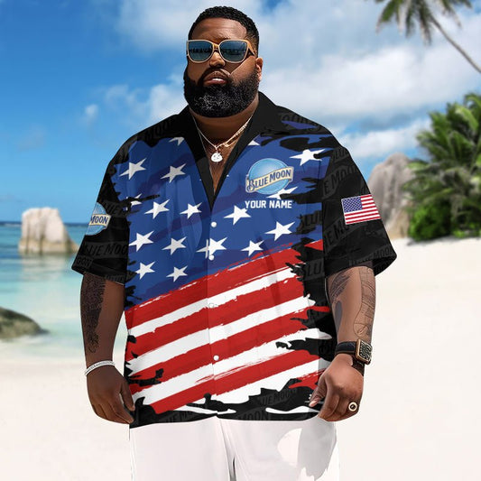 Personalized Blue Moon Freedom Eagle Men's Plus Size Hawaiian Shirt - Flexiquor.com