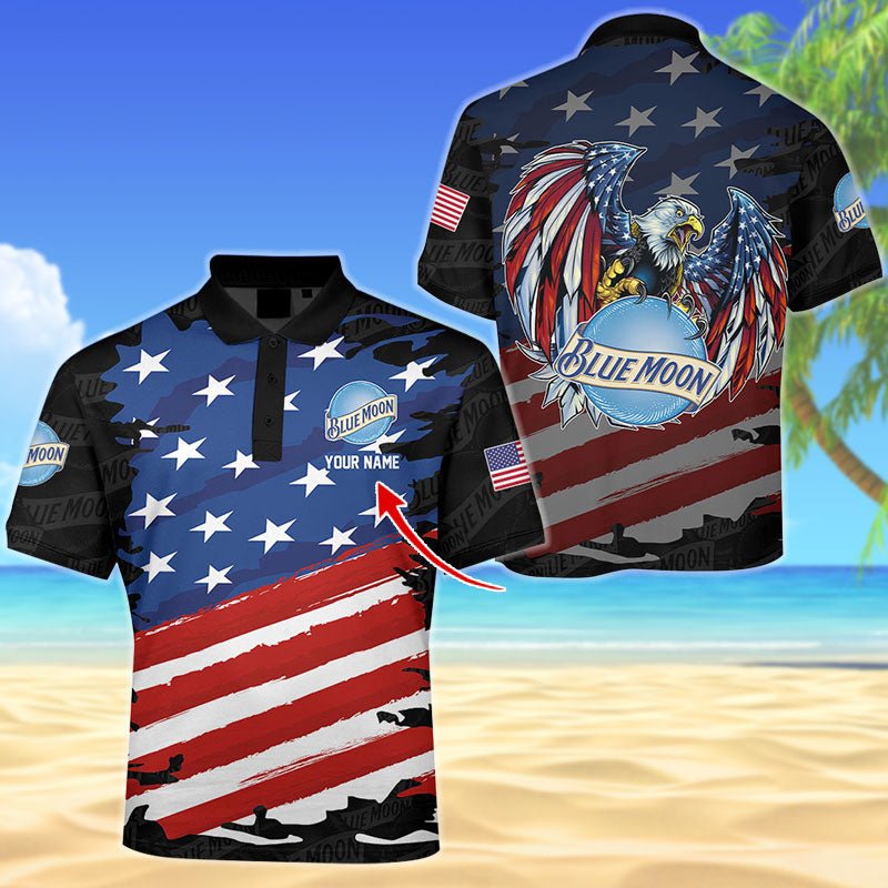 Personalized Blue Moon Freedom Eagle Men's Plus Size Polo Shirt - Flexiquor.com