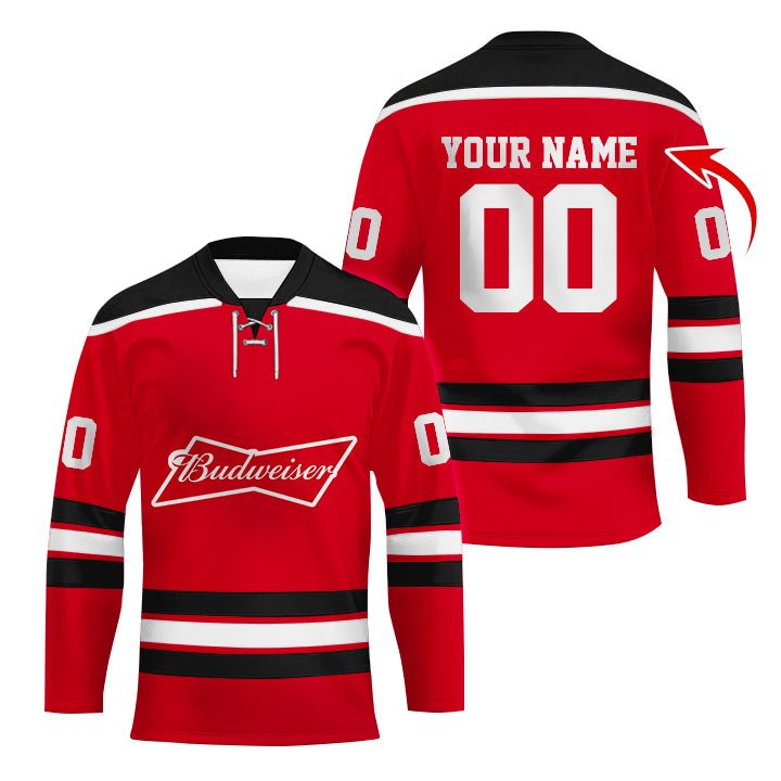 Personalized Budweiser Color Stripe Hockey Jersey - Flexiquor.com