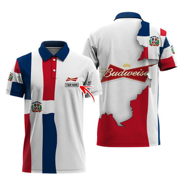 Personalized Budweiser Dominican Colors Polo Shirt - Flexiquor.com