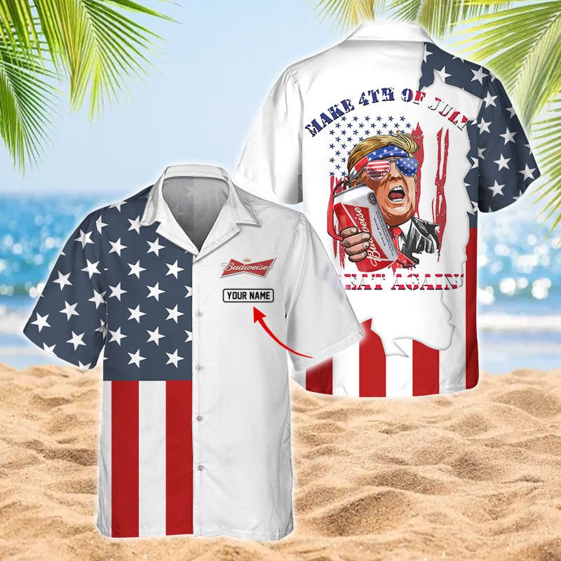 Personalized Budweiser Donal Trump Independence Day Hawaiian Shirt - Flexiquor.com