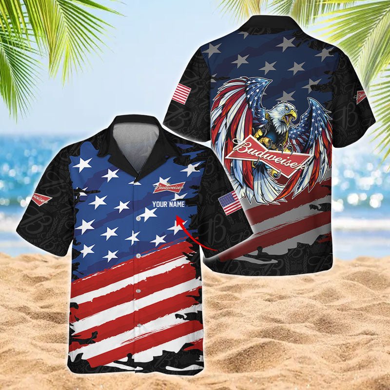 Personalized Budweiser Freedom Eagle Men's Plus Size Hawaiian Shirt - Flexiquor.com