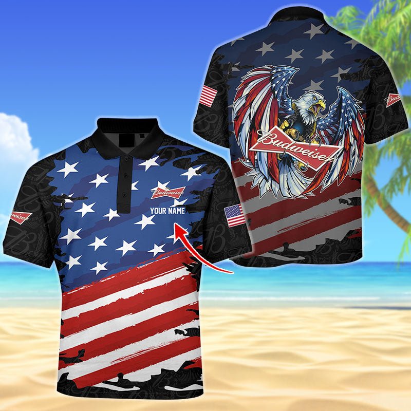 Personalized Budweiser Freedom Eagle Men's Plus Size Polo Shirt - Flexiquor.com