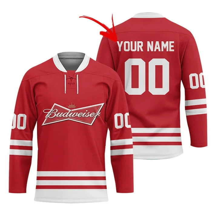 Personalized Budweiser Stripe Hockey Jersey - Flexiquor.com