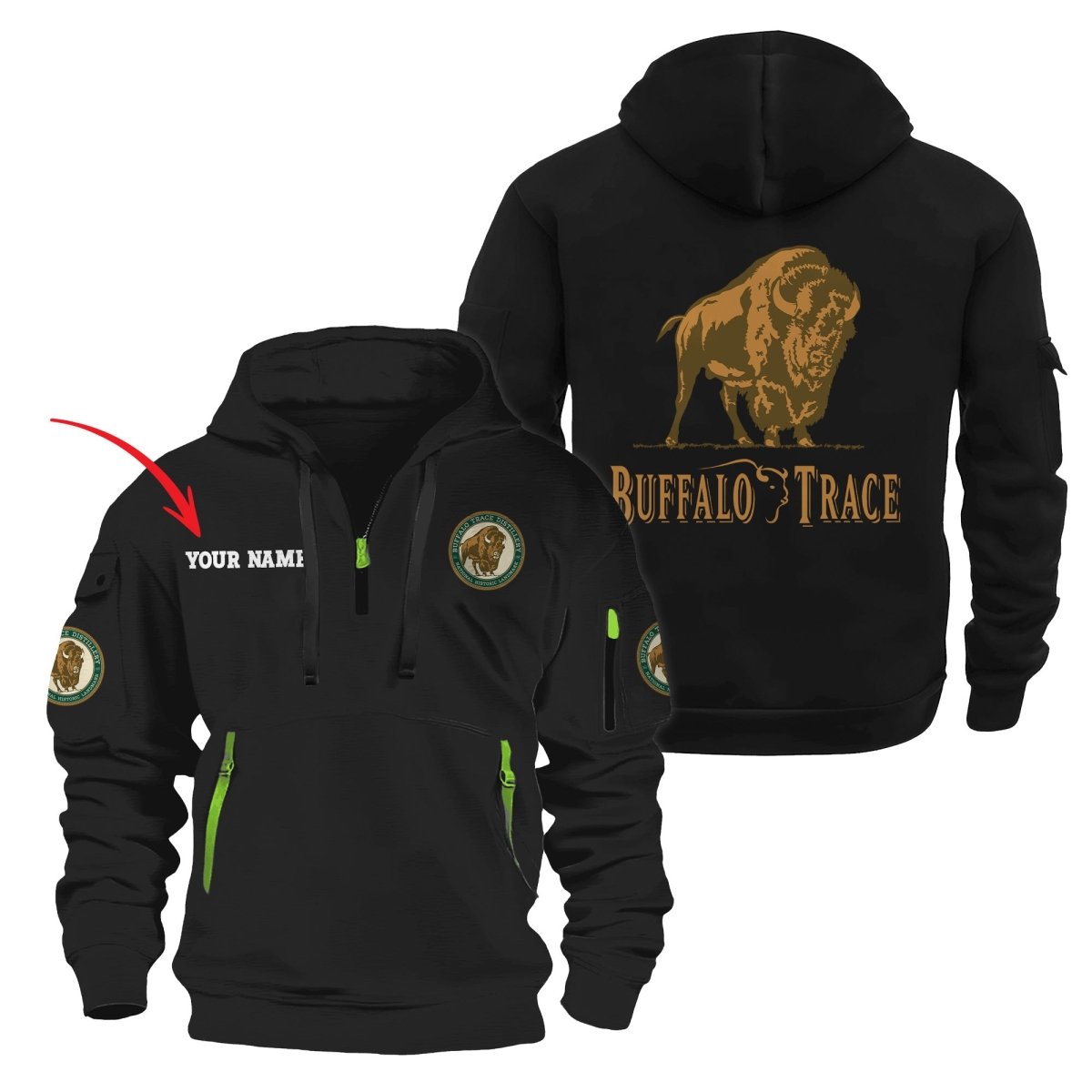 Personalized Buffalo Trace Half Zip Hooded Sweatshirt - Flexiquor.com