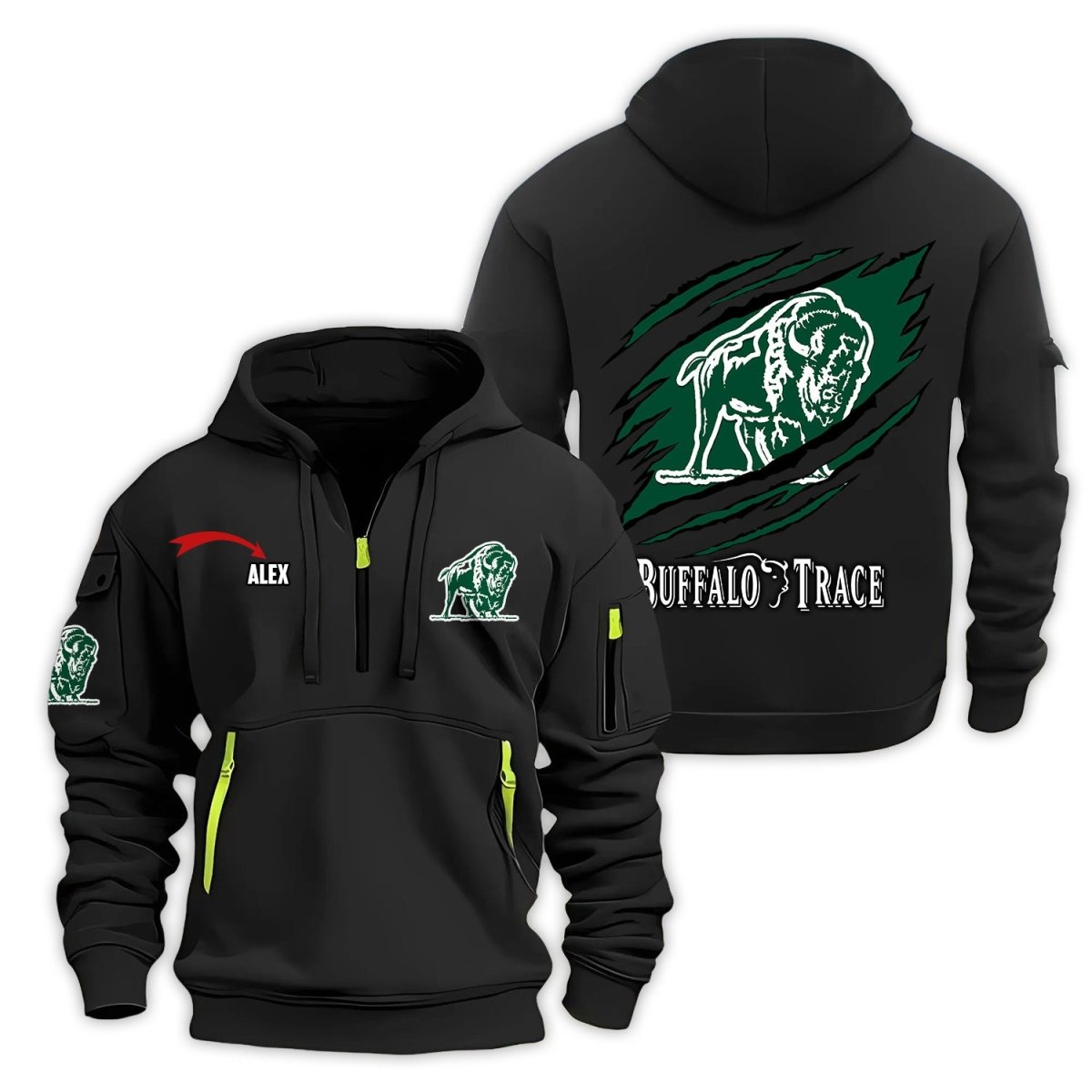 Personalized Buffalo Trace Monster Scratches Half Zip Hooded Sweatshirt - Flexiquor.com