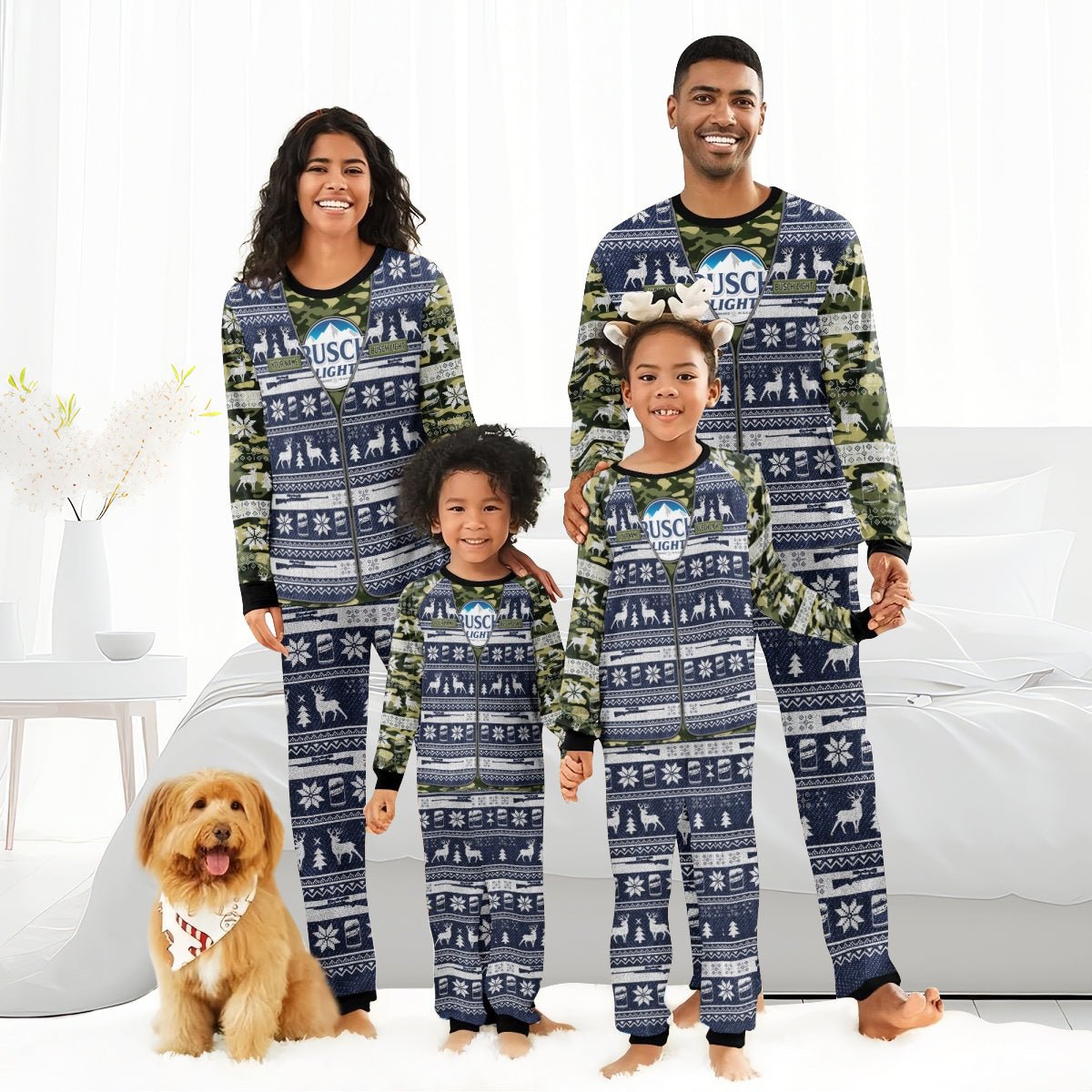 Personalized Busch Light Camo Xmas Family Pajamas Set - Flexiquor.com
