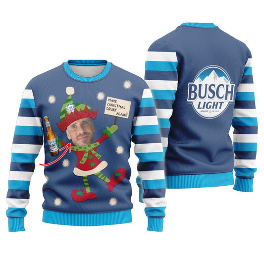 Personalized Busch Light Make Christmas Drunk Again Ugly Sweater - Flexiquor.com