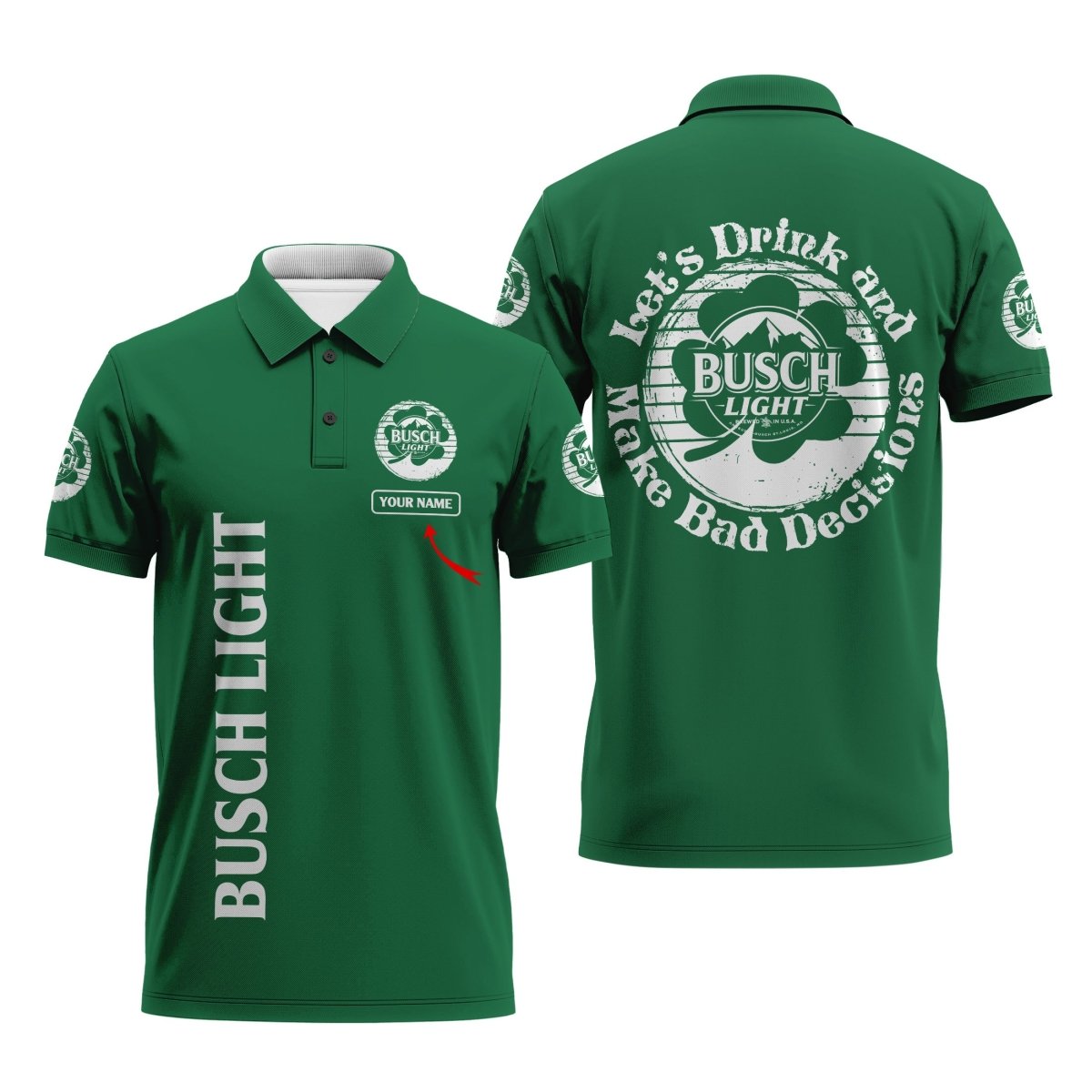 Personalized Busch Light St Patrick's Day Polo Shirt - Flexiquor.com