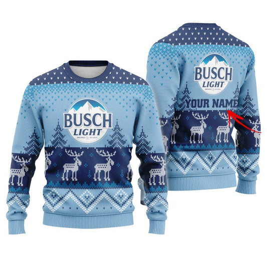 Personalized Busch Light Winter Reindeer Ugly Sweater - Flexiquor.com