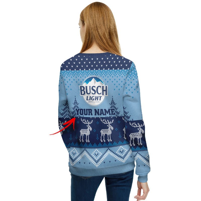 Personalized Busch Light Winter Reindeer Ugly Sweater - Flexiquor.com