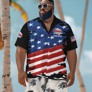 Personalized Coors Light Freedom Eagle Men's Plus Size Hawaiian Shirt - Flexiquor.com