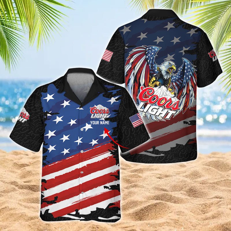 Personalized Coors Light Freedom Eagle Men's Plus Size Hawaiian Shirt - Flexiquor.com