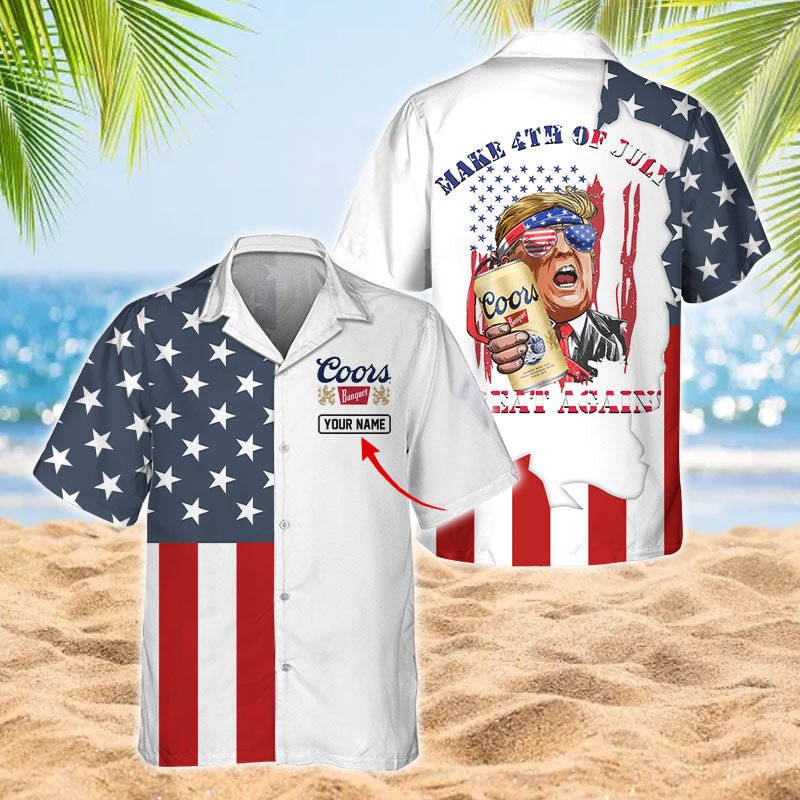 Personalized Coors Banquet Donal Trump Independence Day Hawaiian Shirt - Flexiquor.com