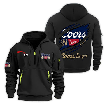 Personalized Coors Banquet Monster Scratches Half Zip Hooded Sweatshirt - Flexiquor.com