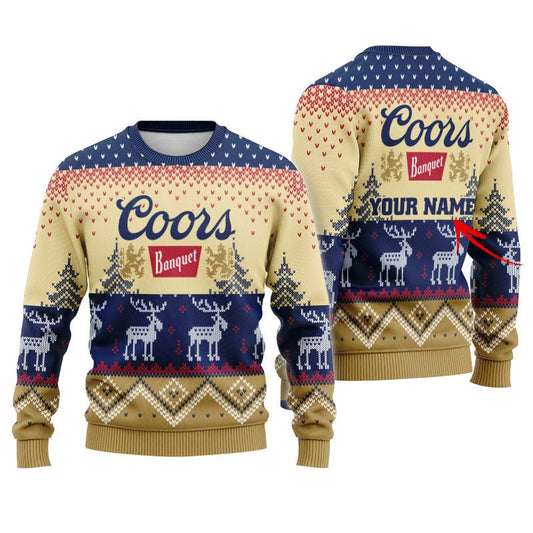 Personalized Coors Banquet Winter Reindeer Ugly Sweater - Flexiquor.com